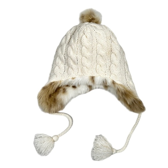 RESTORATION HARDWARE Arctic Fox Cable Knit Luxe Faux Fur Beanie - Picture 1 of 8